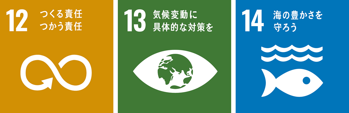 12つくる責任　つかう責任　13気候変動に具体的な対策を　14海の豊かさを守ろう